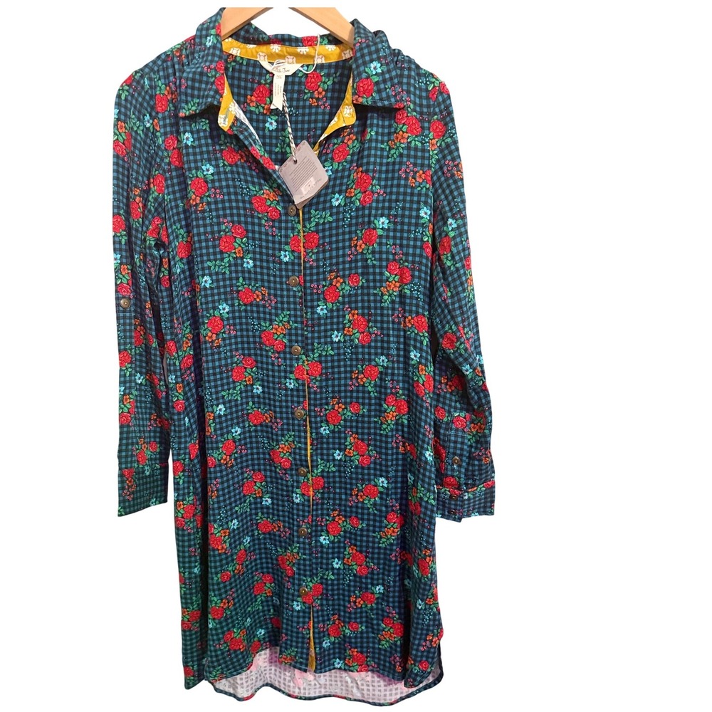 Matilda Jane‎ Women's Long Sleeve Button Up Shirt Dress Floral Gingham Size M